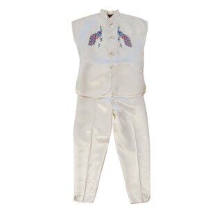 Vintage Chinese Traditional Wedding Ceremonial Tang Pant Suit Set 1960s-70s